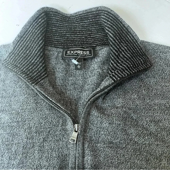Express extra fine‎ merino wool 1/4 zip sweater pull over black gray mens XL - Picture 1 of 8